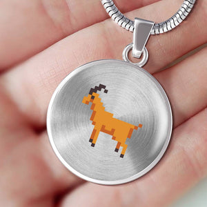 CNL_8BIT_GOAT Circle Pendant Luxury Snake Chain (Gold/Grey)