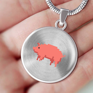 CNL_8BIT_PIG Circle Pendant Luxury Snake Chain (Gold/Grey)