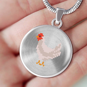 CNL_8BIT_CHICKEN Circle Pendant Luxury Snake Chain (Gold/Grey)