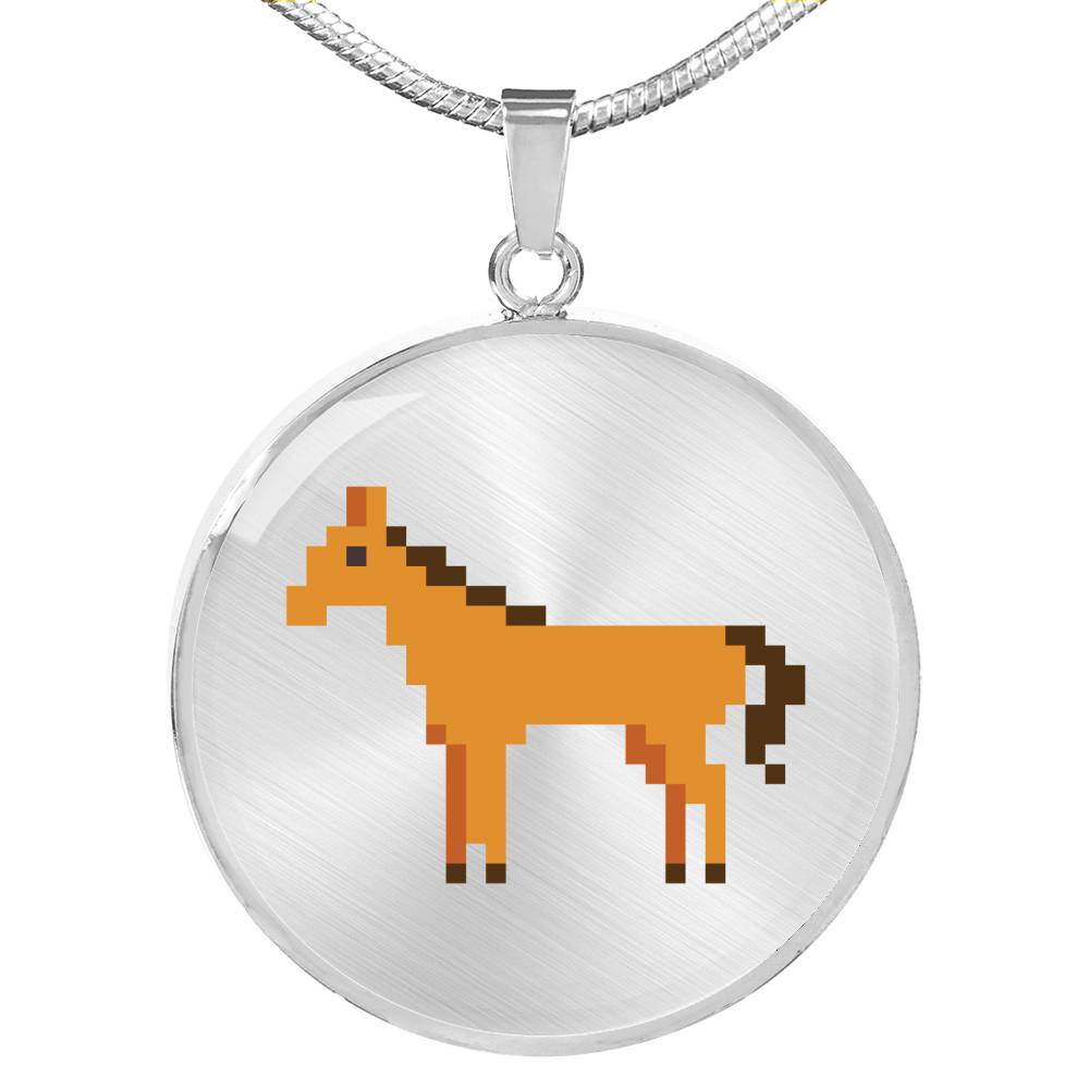 CNL_8BIT_HORSE Circle Pendant Luxury Snake Chain (Gold/Grey)