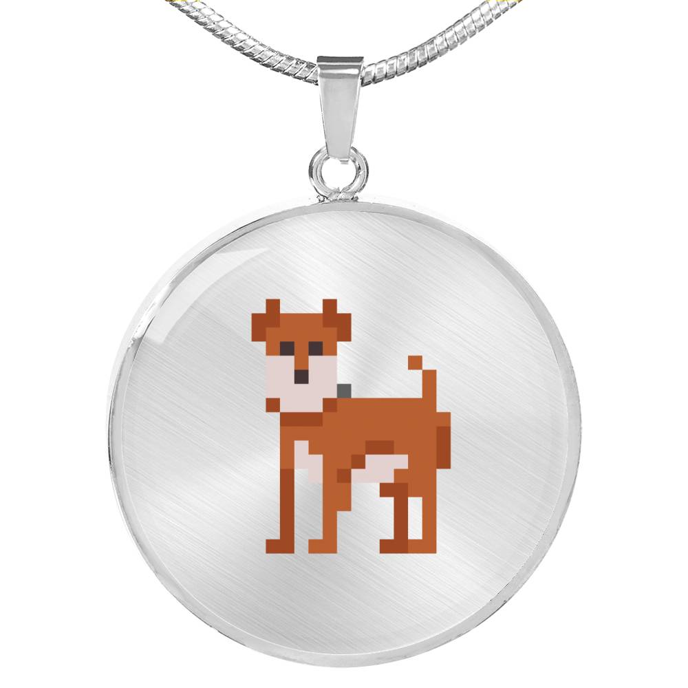 CNL_8BIT_DOG Circle Pendant Luxury Snake Chain (Gold/Grey)
