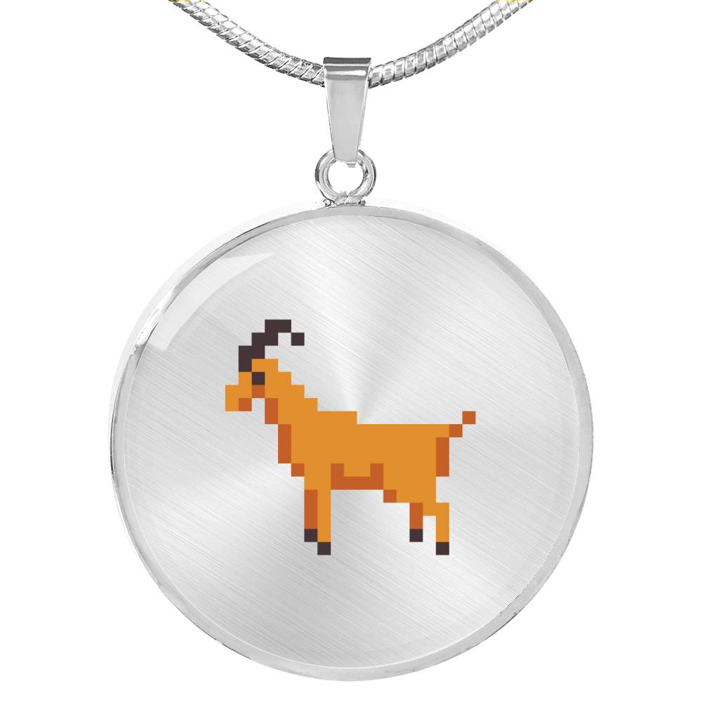 CNL_8BIT_GOAT Circle Pendant Luxury Snake Chain (Gold/Grey)