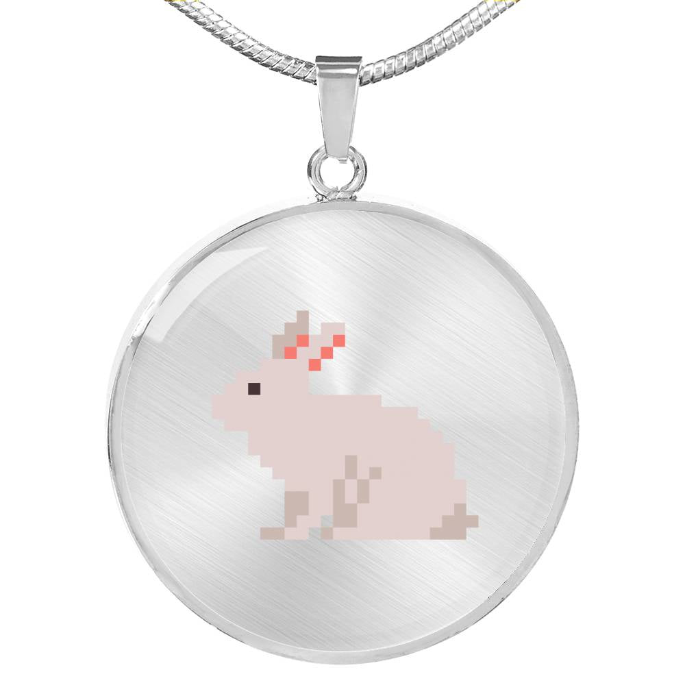 CNL_8BIT_RABB Circle Pendant Luxury Snake Chain (Gold/Grey)