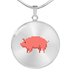 CNL_8BIT_PIG Circle Pendant Luxury Snake Chain (Gold/Grey)