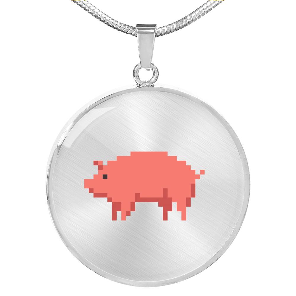 CNL_8BIT_PIG Circle Pendant Luxury Snake Chain (Gold/Grey)