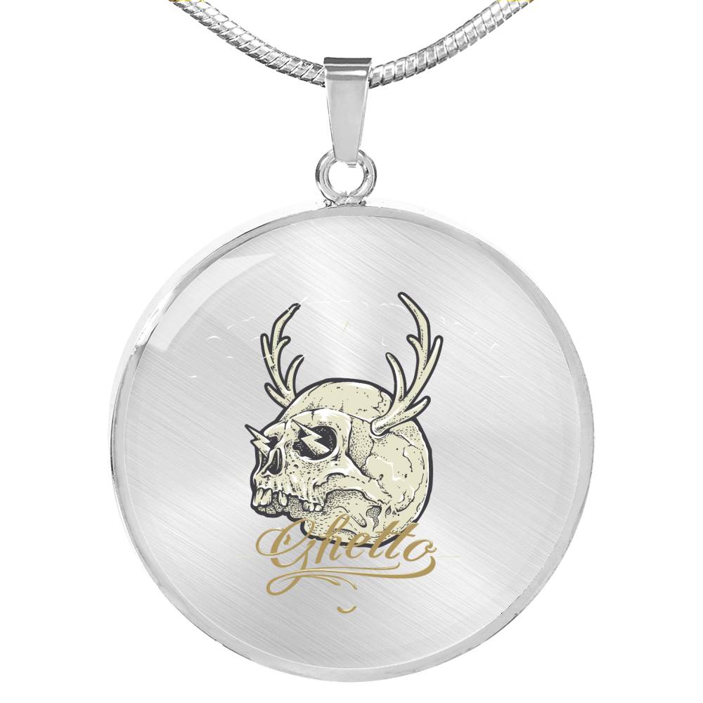 CNL_Sample_Skull_1 Circle Pendant Luxury Snake Chain (Gold/Grey)