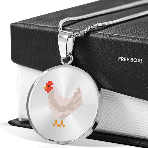 CNL_8BIT_CHICKEN Circle Pendant Luxury Snake Chain (Gold/Grey)