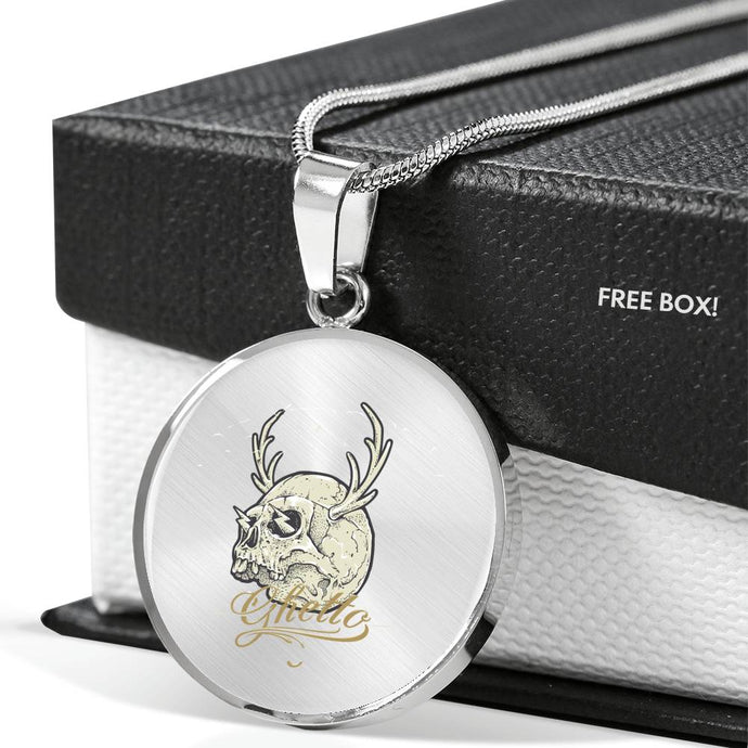 CNL_Sample_Skull_1 Circle Pendant Luxury Snake Chain (Gold/Grey)