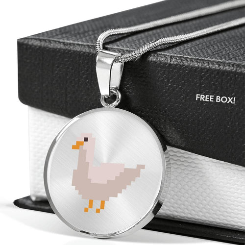 CNL_8BIT_DUCK Circle Pendant Luxury Snake Chain (Gold/Grey)