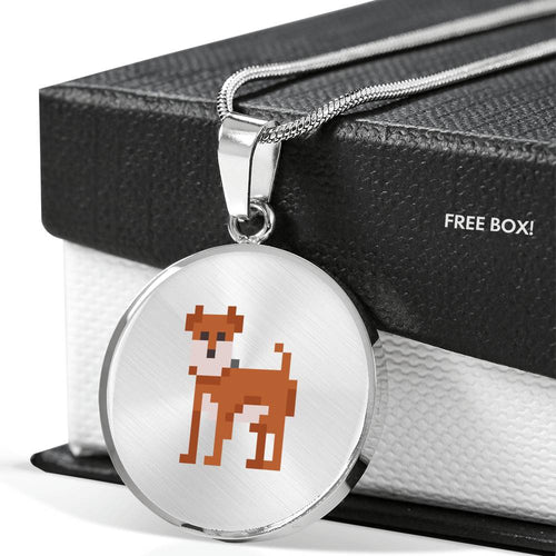 CNL_8BIT_DOG Circle Pendant Luxury Snake Chain (Gold/Grey)