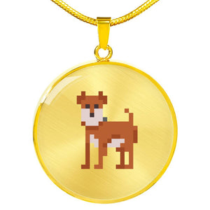 CNL_8BIT_DOG Circle Pendant Luxury Snake Chain (Gold/Grey)