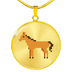 CNL_8BIT_HORSE Circle Pendant Luxury Snake Chain (Gold/Grey)