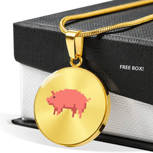 CNL_8BIT_PIG Circle Pendant Luxury Snake Chain (Gold/Grey)